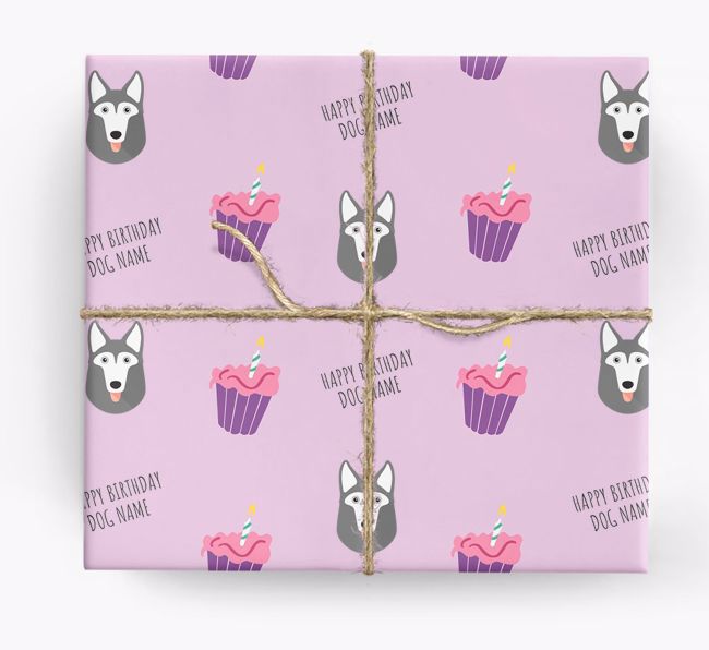 Personalised 'Happy Birthday' Cupcake Wrapping Paper with {breedFullName} Icons